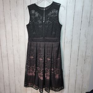 Taylor Women's Black Lace Fit & Flare Dress Lined Skirt Size XL Zip Back.